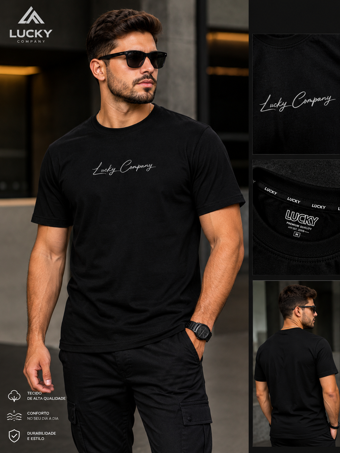 camiseta lucky jeans / preta